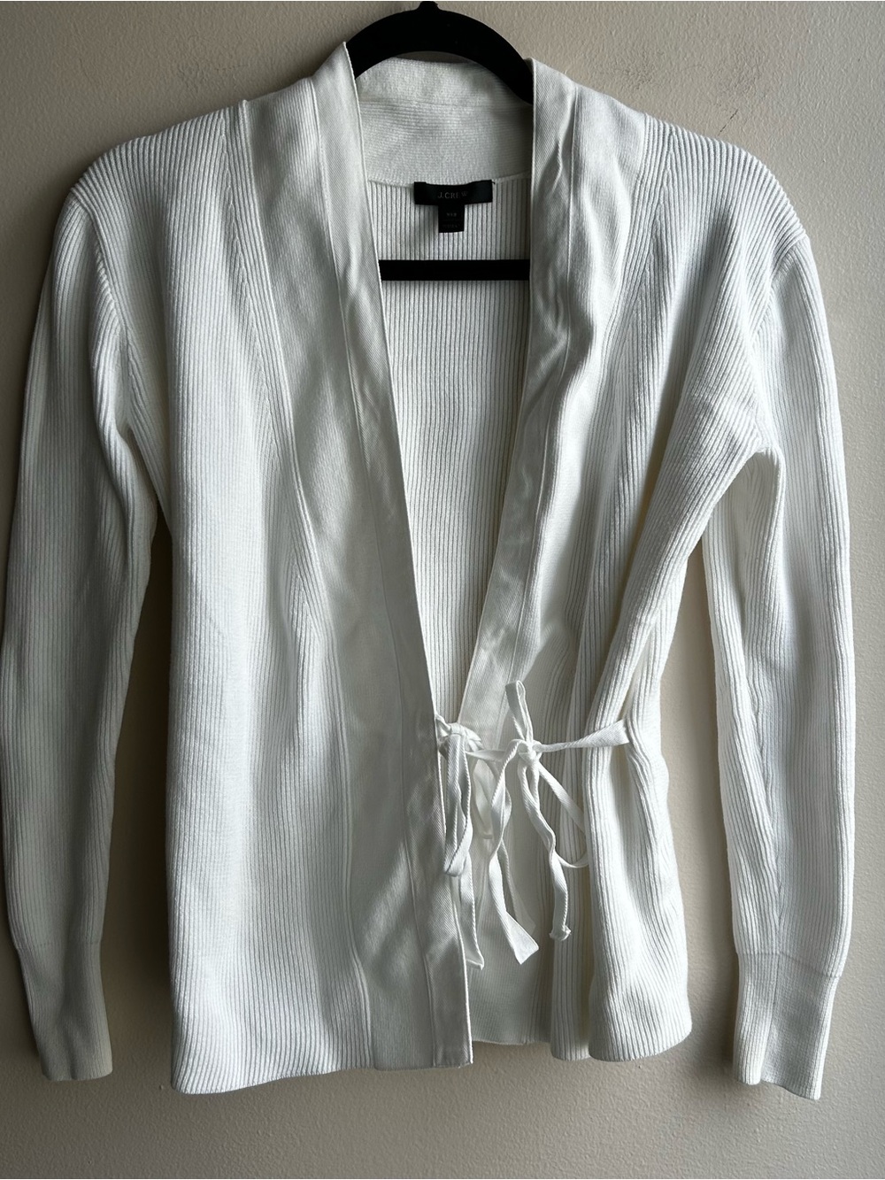 J. Crew Cream Ribbed Tie-Front Cardigan